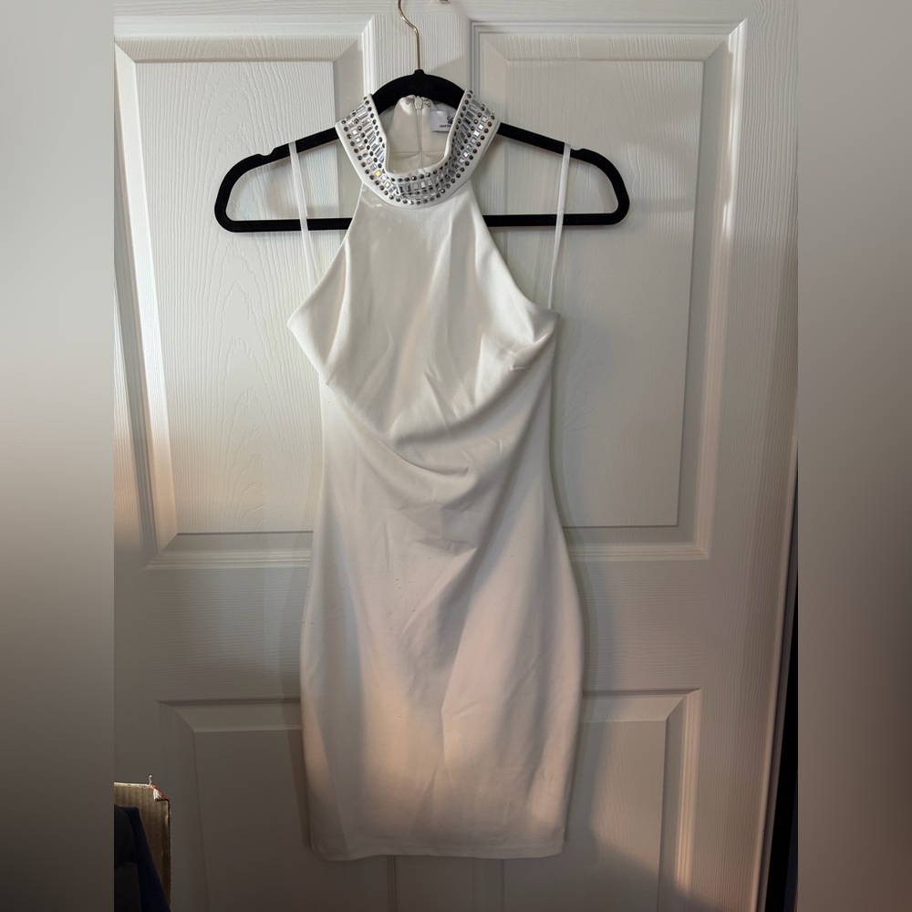 White halter neck dress